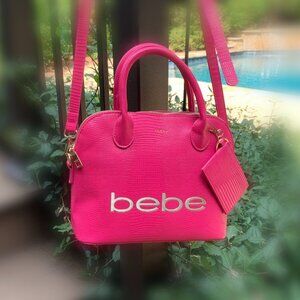 Bebe Hot Pink Faux Crocodile Crossbody Handbag